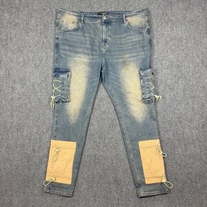 Serenade Jeans Men 44x32 Blue Cybercloud Cargo Denim Grunge Punk Slim 0135